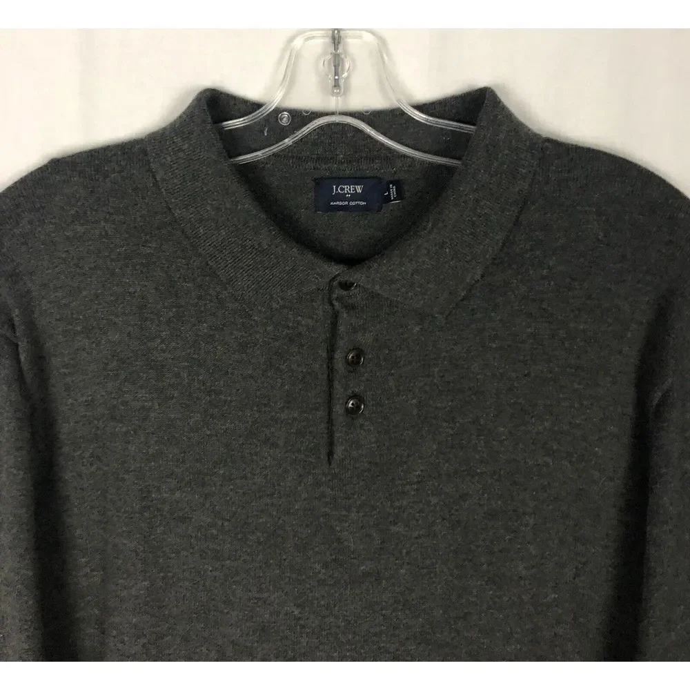 J. Crew Men's Size L Harbor Cotton Wool‎ Blend Knit Sweater  1/4 Neck Button Up